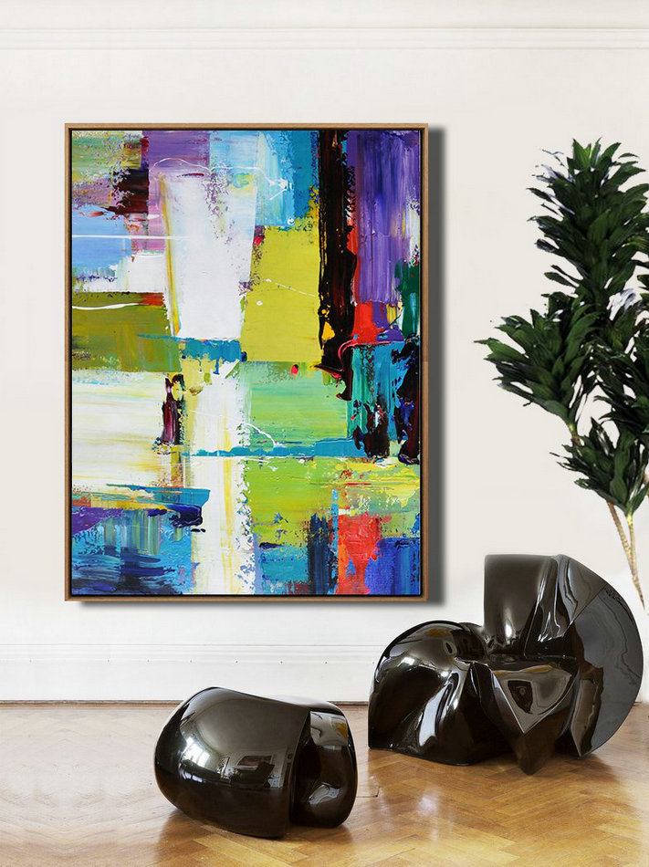 Extra Large Acrylic Painting On Canvas,Vertical Palette Knife Contemporary Art,Extra Large Artwork,Purple,Yellow,Grass Green,Black,Red.etc